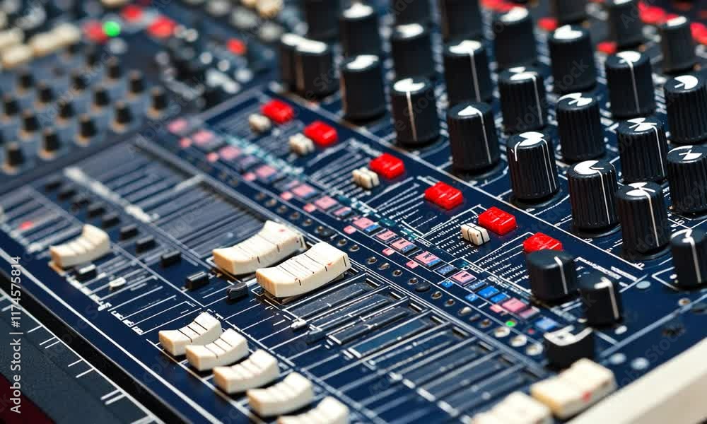 Sound Engineering: A Hand Adjusting Audio Mixer Controls Sound Engineering: A Hand Adjusting Audio Mixer Controls
