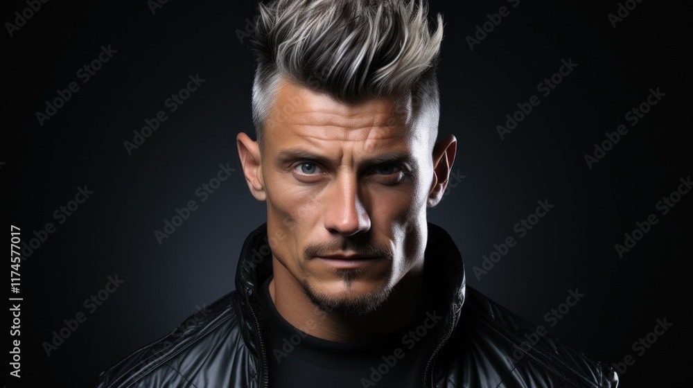 Intense Gaze: A Striking Portrait of a Man with Gray Hair Intense Gaze: A Striking Portrait of a Man with Gray Hair