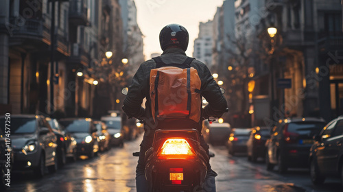 Food Delivery Service Worker Preparing to Deliver Order