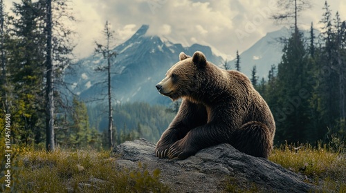 Majestic Brown Bear in Mountain Landscape photo