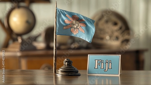 Fiji Flag on Desk: A Close-up Still Life photo