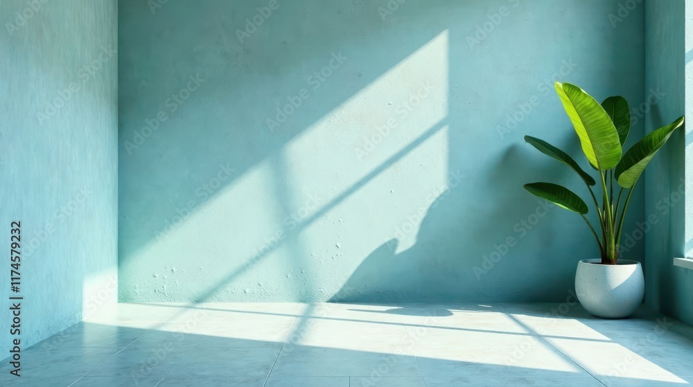 Serene Minimalist Room Corner with Sunlit Wall and Potted Plant Serene Minimalist Room Corner with Sunlit Wall and Potted Plant