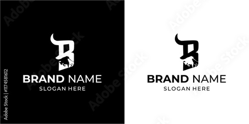 Creative Letter B Logo with Bison, Illustration, Design Inspiration, Vector, Icon