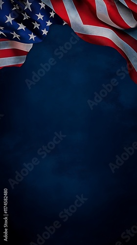 plain navy blue background with a USA flag theme