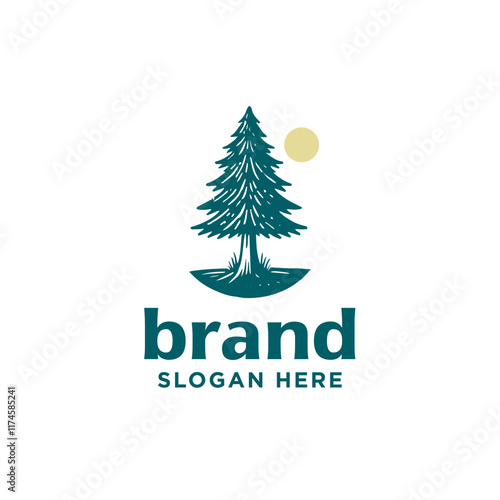 Vintage Rustic evergreen fir conifer spruce cedar logo design.classic hemlock larch cypress tree 