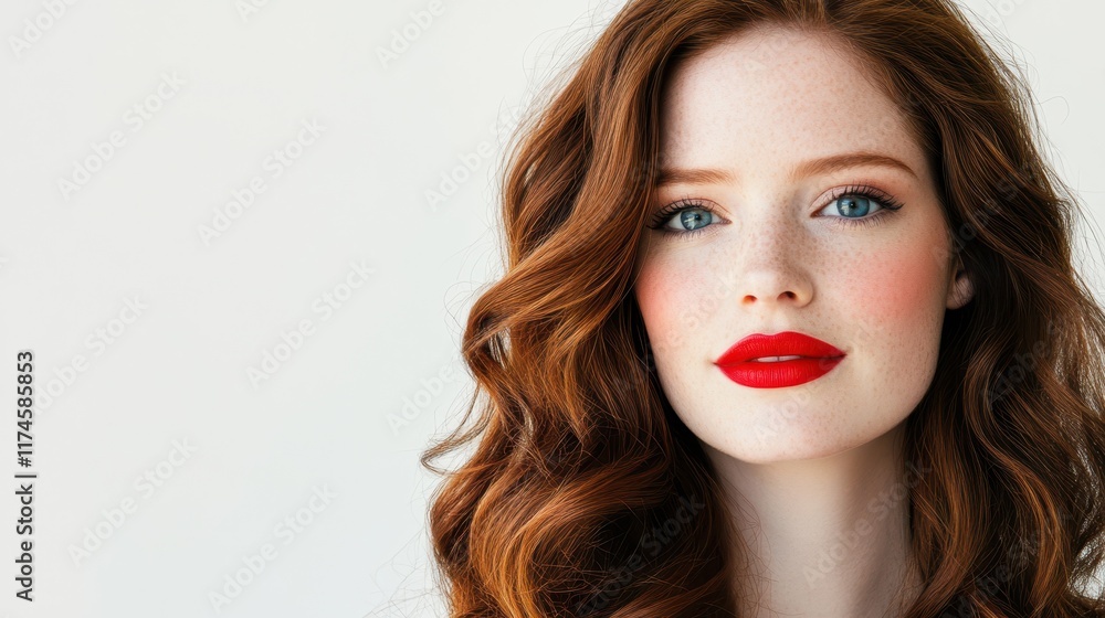 Red Lipstick Glamour: A captivating portrait of a woman with fiery red hair and a bold red lipstick, exuding confidence and allure. Her striking blue eyes and captivating gaze draw the viewer in. Red Lipstick Glamour: A captivating portrait of a woman with fiery red hair and a bold red lipstick, exuding confidence and allure. Her striking blue eyes and captivating gaze draw the viewer in.