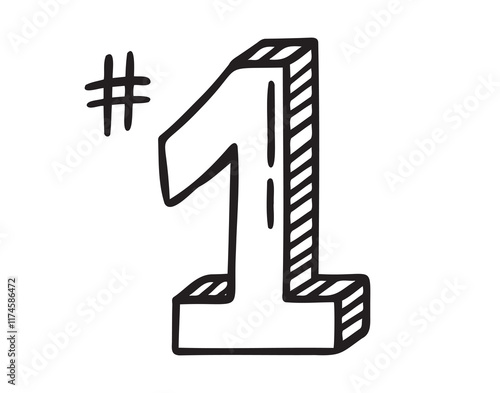 place number one winner or number 1 doodle hand drawn icon. Outline drawing number 1st place line clipart symbol.