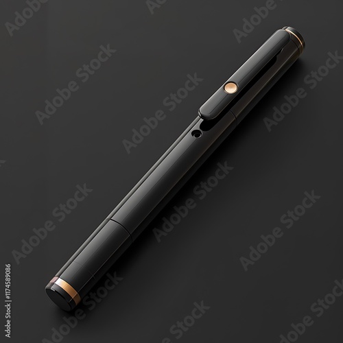 A sophisticated black pen with a minimalist design and gold accents. Highquality writing instrument, perfect for professional use or gifting. The image showcases its sleek form.