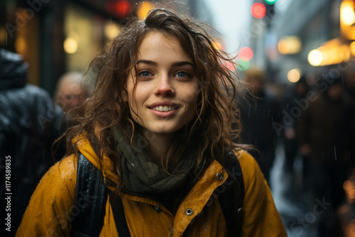 multifaceted nature of rain encompassing both serene contemplation and vibrant commotion of individuals maneuvering through dampened thoroughfares photo