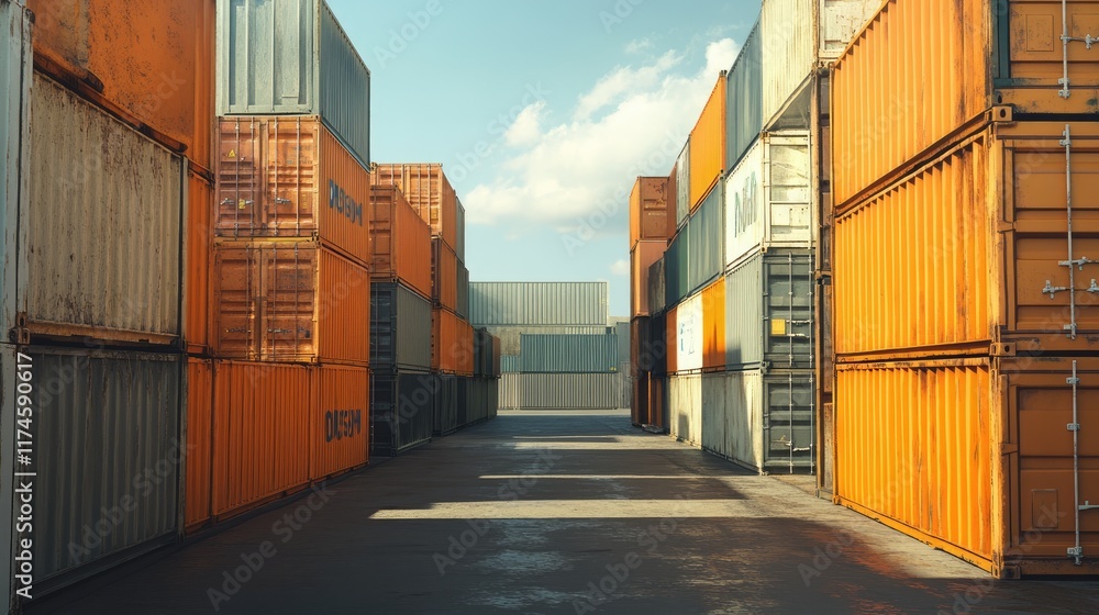 Fototapeta premium Containers in shipping yard, shipping port -