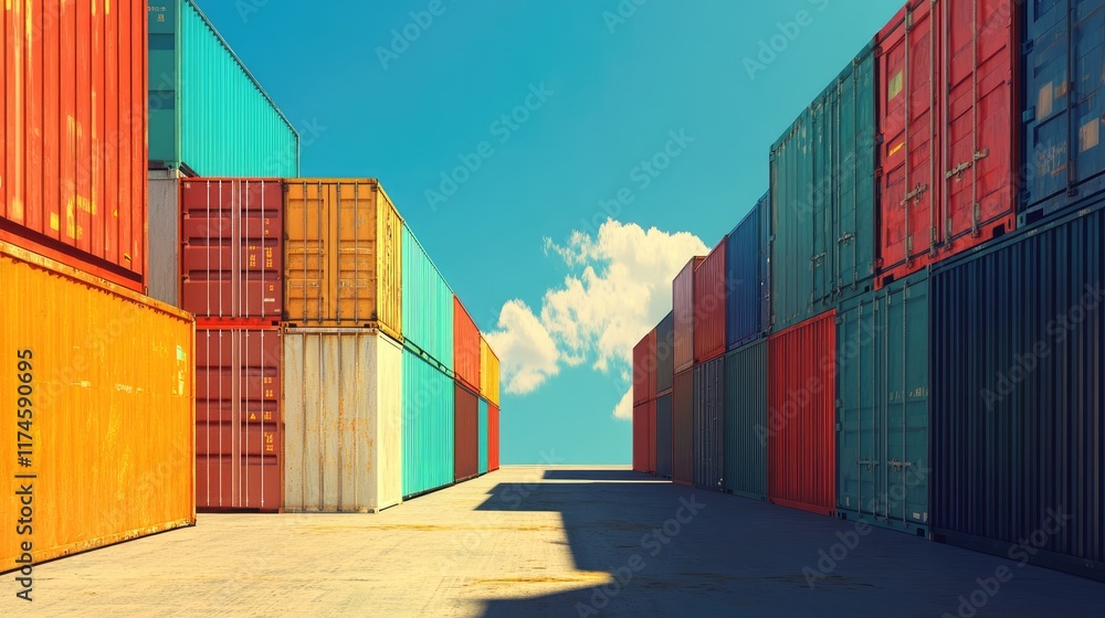 Fototapeta premium Containers in shipping yard, shipping port -