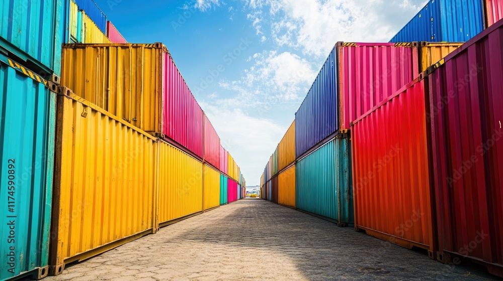 Fototapeta premium Containers in shipping yard, shipping port -