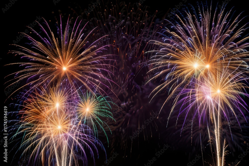 Spectacular fireworks display night sky. Spectacular fireworks display night sky.