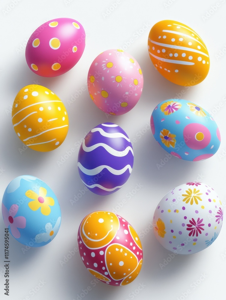 Fototapeta premium Illustration of easter eggs with colorful designs on a white background