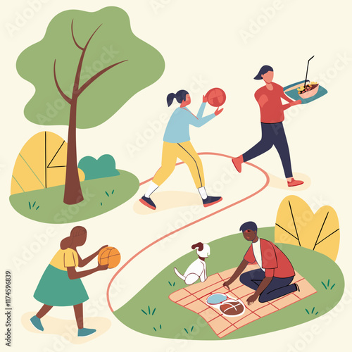 "Outdoor Activities: Leisure and Sports in the Park"