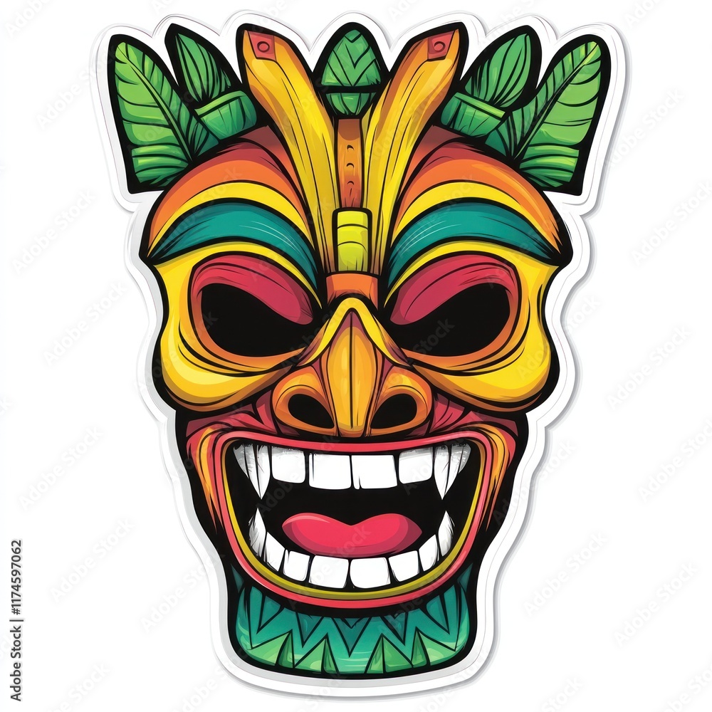 Vibrant Colorful Tiki Mask with Ferocious Grin Vibrant Colorful Tiki Mask with Ferocious Grin