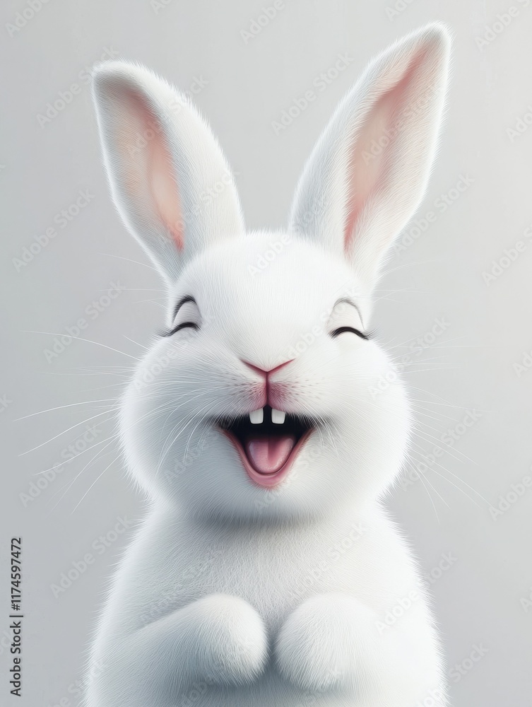 Obraz premium cute animal pet rabbit or bunny white color smiling and laughing isolated with copy space for easter background
