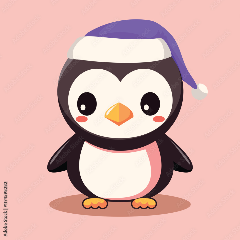 Obraz premium Cute cartoon penguin on a pink background
