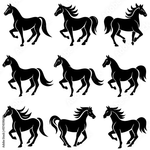 Running Horses Silhouettes icon set photo