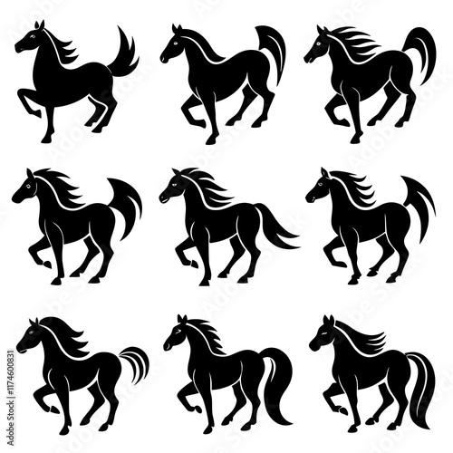 Seamless Pattern of Silhouetted Running Horses
