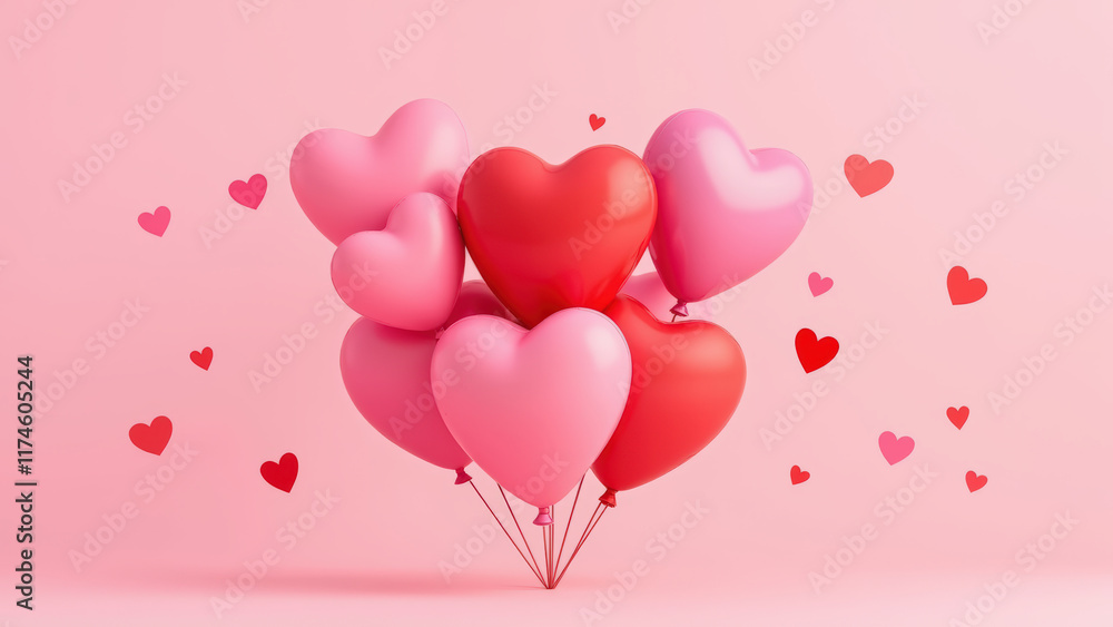 Heart-Shaped Balloons on Pink Background for a Cheerful and Romantic Valentine's Day Celebration Heart-Shaped Balloons on Pink Background for a Cheerful and Romantic Valentine's Day Celebration
