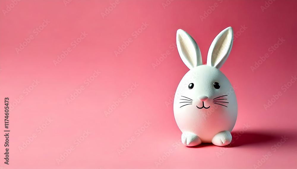 Obraz premium A white Easter bunny made from an egg rest on a pink background