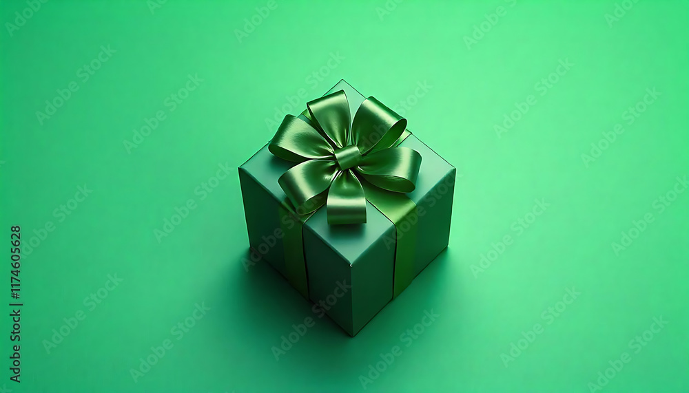 Obraz premium Elegance in Green: Gift Box on Monochrome Background