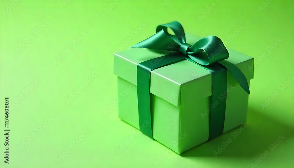 Elegance in Green: Gift Box on Monochrome Background Elegance in Green: Gift Box on Monochrome Background