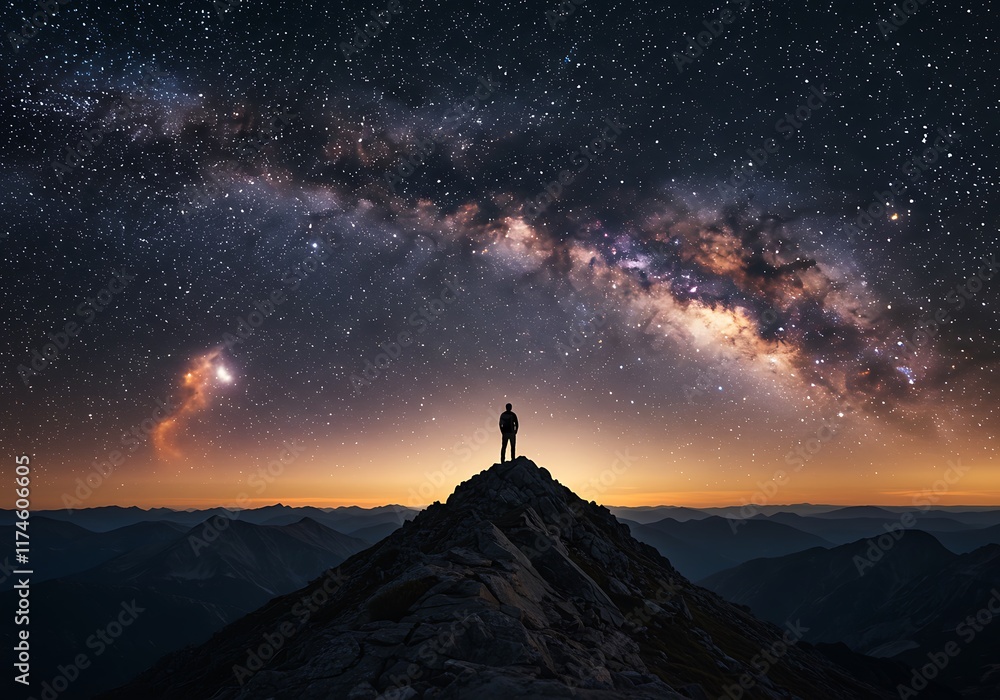 Man on top of a mountain observing the universe
Man on top of a mountain observing the universe