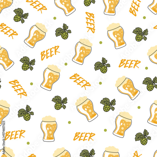 Cheers Lover Frothy Beer Glasses with Hops Pattern. Ideal for pub decor, brewing festival apparel, or any beer-related merchandising, appeal to beer aficionados and casual drinkers alike