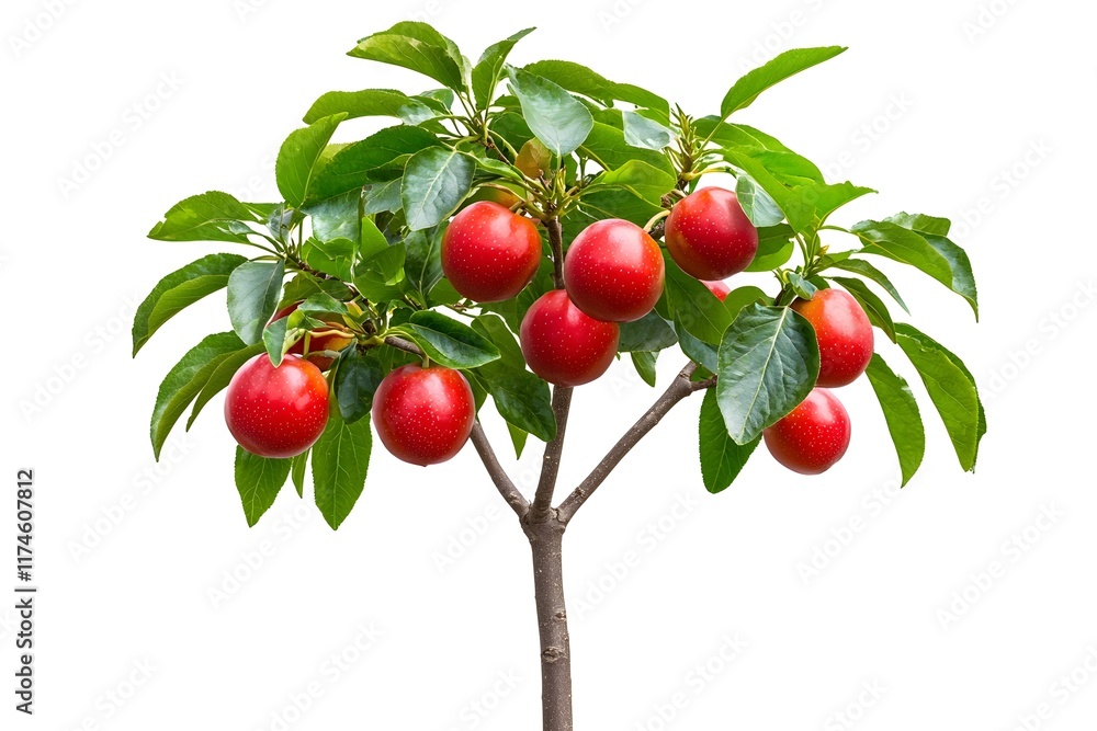 Obraz premium Fresh Red Apples Growing on Organic Fruit Tree with Green Leaves