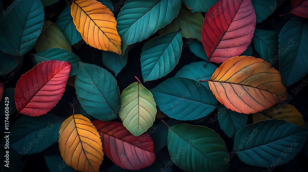 Colorful Autumn Leaves Dark Background Pattern Colorful Autumn Leaves Dark Background Pattern