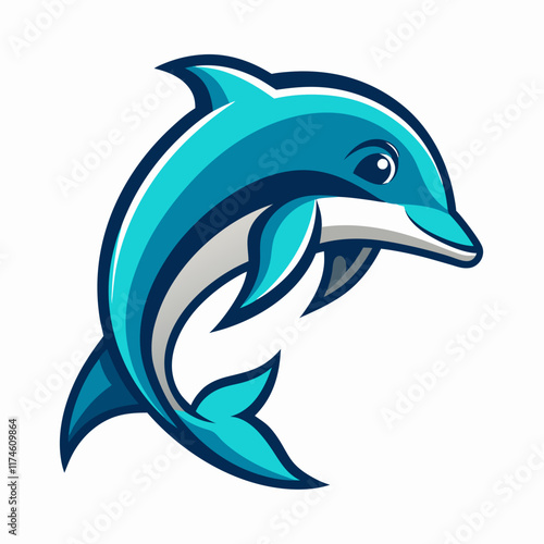 Circle shape with jumping dolphin logo template, vector illustration. photo