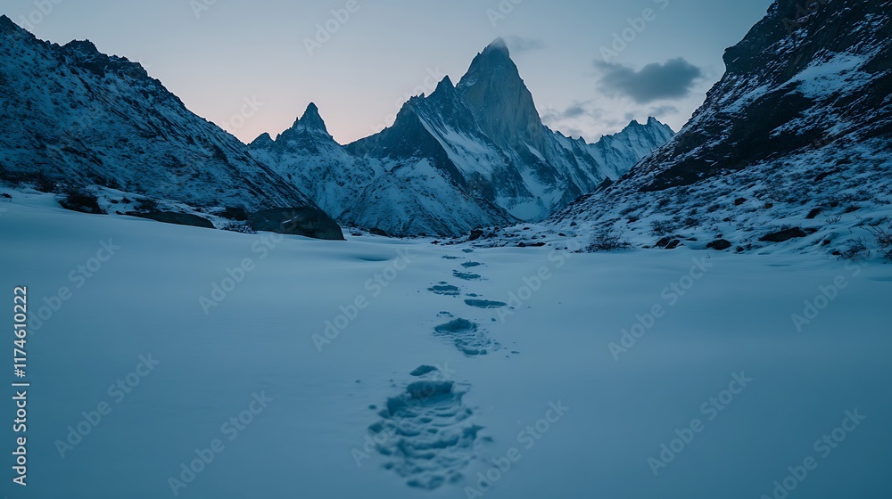 Naklejka premium Snow Covered Mountain Path Leading Towards Majestic Peaks