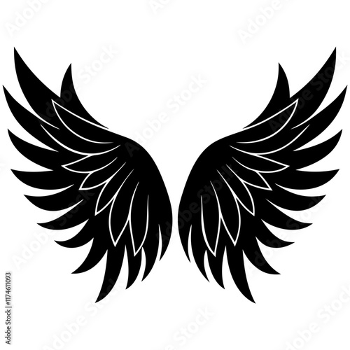 Wings silhouette design elements, black and white design on white background photo