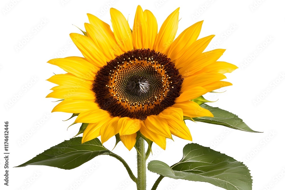 Naklejka premium Bright Yellow Sunflower Bloom against White Background