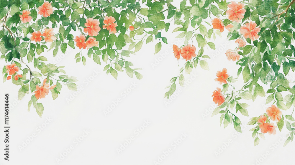 Fototapeta premium Elegant wedding invitation card background vector. Minimal hand painted watercolor botanical flowers texture template background. Design for wedding, vip cover, poster, rsvp moderncard.Valentine's Day
