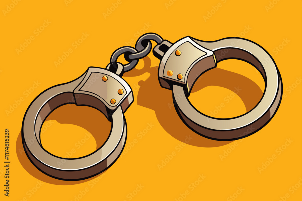 A pair of handcuffs lying open on a different background A pair of handcuffs lying open on a different background