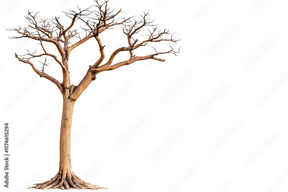 Obraz premium Bare Tree with Twisted Branches Isolated on White Background