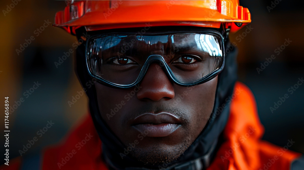 Focused Worker in Protective Gear Focused Worker in Protective Gear