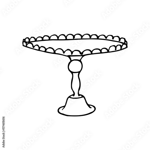 empty cake stand with semicircular pattern around the edge - line art doodle style