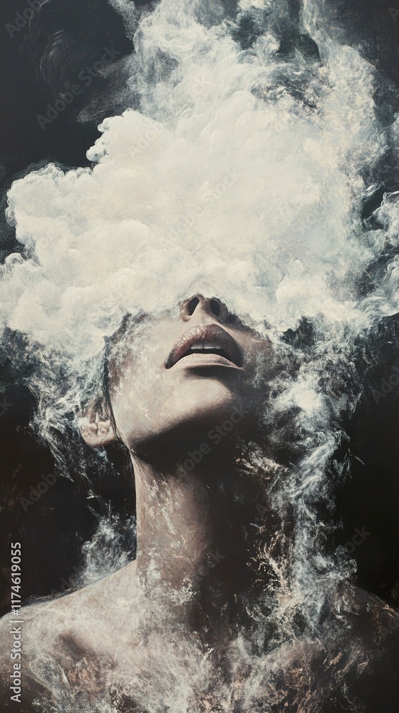 Fototapeta premium Surreal Woman in Clouds: A Dreamlike Abstract Painting