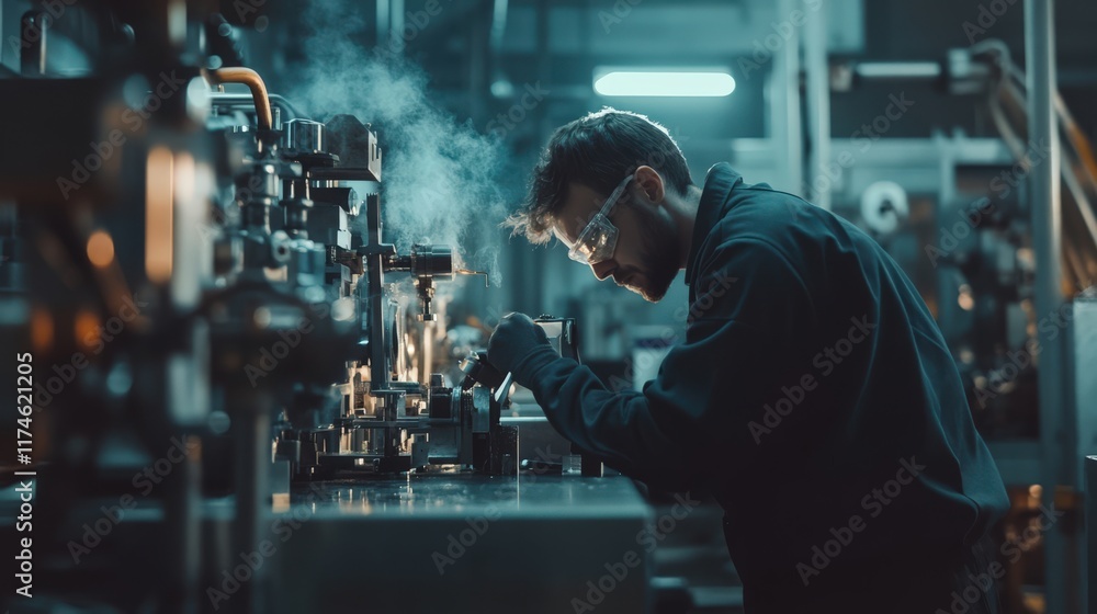 A man in a lab coat is working on a machine A man in a lab coat is working on a machine