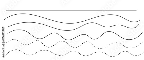 Vector curve wave seamless pattern background. Abstract thin gray and white wavy lines background.