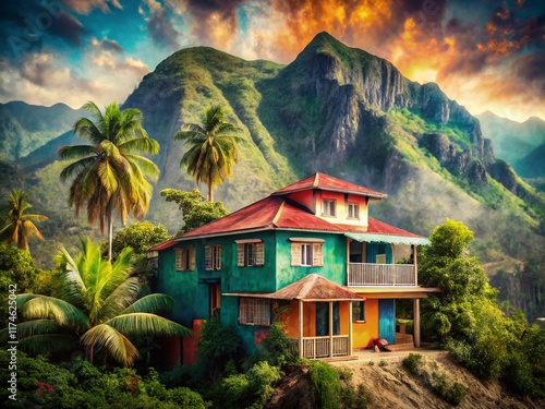 Dramatic Double Exposure: Haitian Home in Dominican Republic Mountains