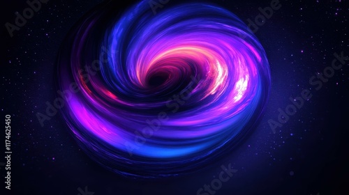 Swirling neon spiral, vibrant rainbow colors, glowing energy vortex, abstract digital art, electric blue and purple hues, dynamic motion blur, cosmic whirlpool, dark background, luminous streaks, psyc photo