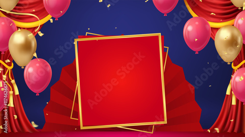 Red curtains realistic illustration.Theater fabric silk decoration for movie cinema or opera hall.for show product. decoration object for theater stage and new year chinese