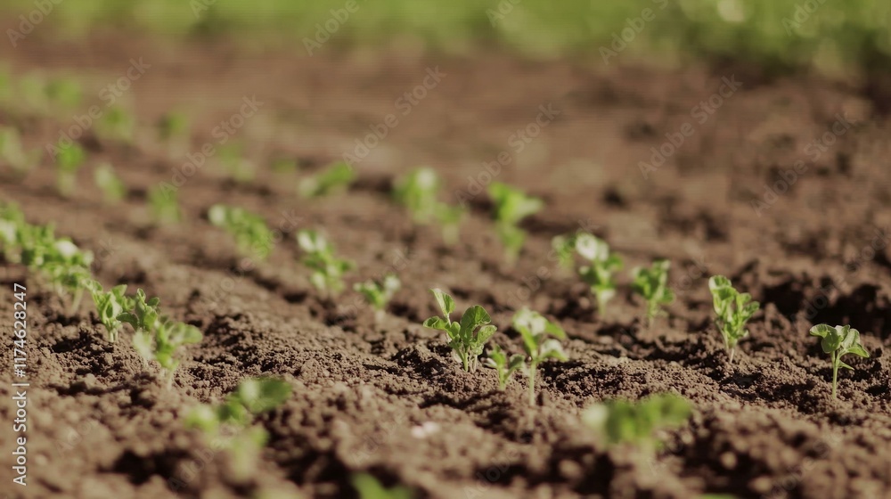 A field of young vegetable plants growing in a field A field of young vegetable plants growing in a field