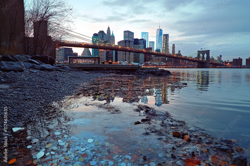 Fototapeta premium Lower Manhattan skyline and Brooklyn bridge in New York City with generative ai