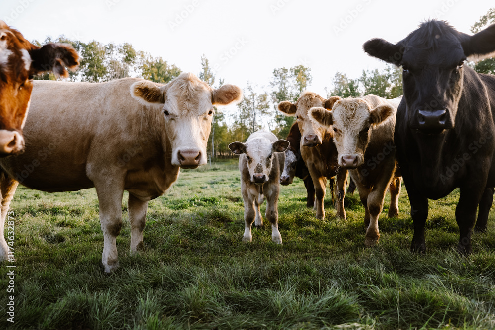 Group of Cattle grazing on field Group of Cattle grazing on field